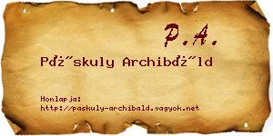 Páskuly Archibáld névjegykártya